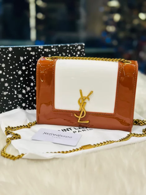 sac Saint Laurent Kate bicolore monogramme Alabastro marron/blanc